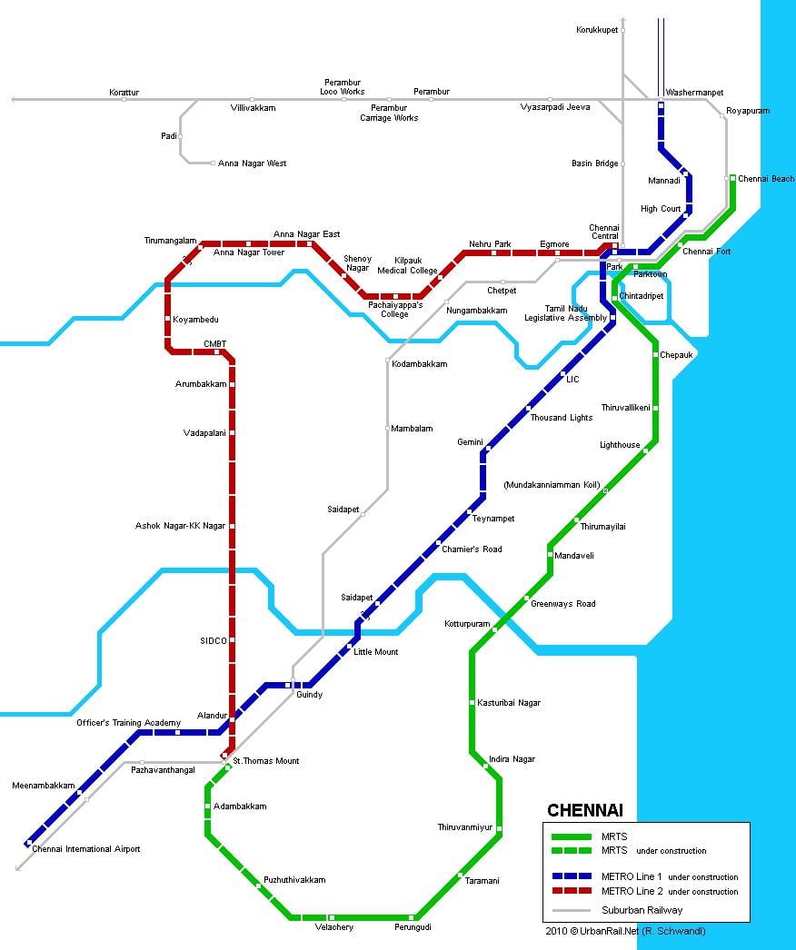 Chennai metro geltokien mapa
