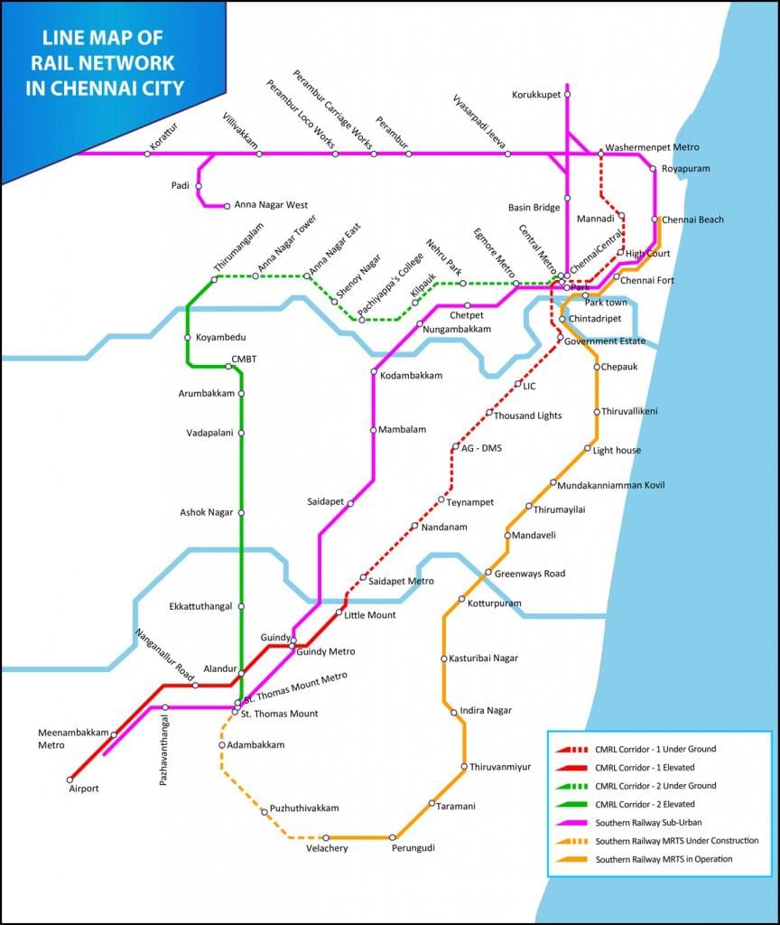 Chennai tokiko tren ibilbidea mapa