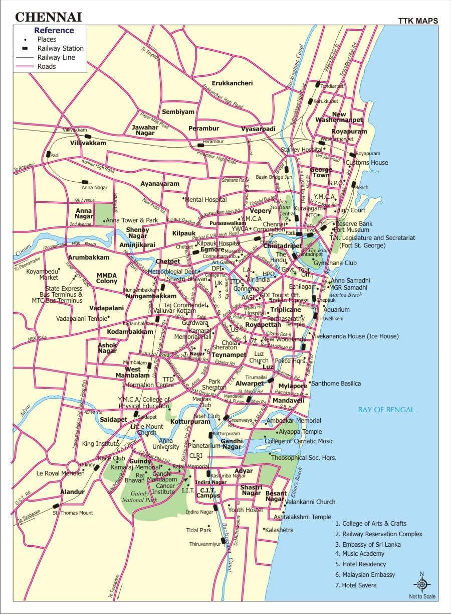 mapa Chennai turismo lekuak
