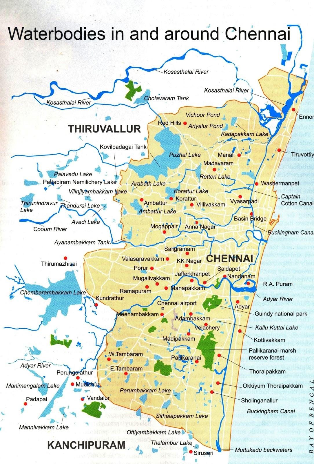 Chennai ura gorputzak mapa