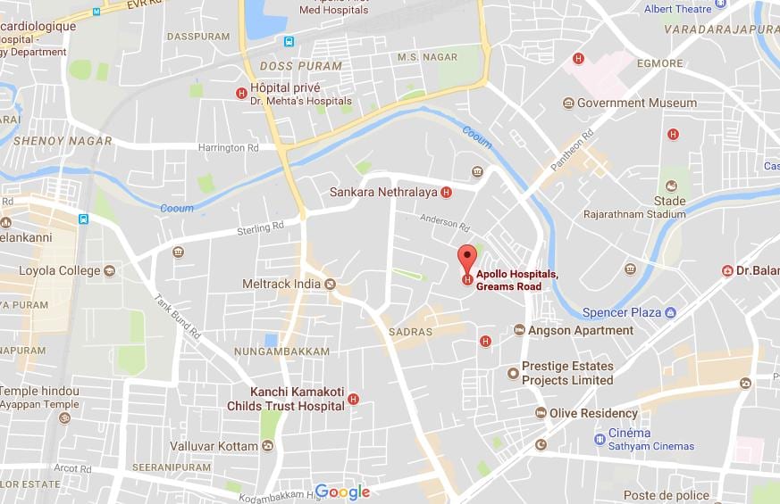 Apollo hospital Chennai Greams errepide mapa